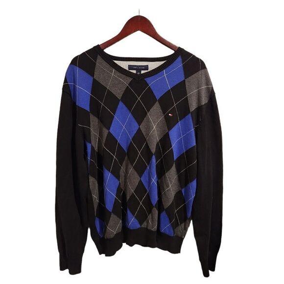 Vintage Tommy Hilfiger Argyle Pullover Men's V-Neck Sweater Large - Picture 3 of 6